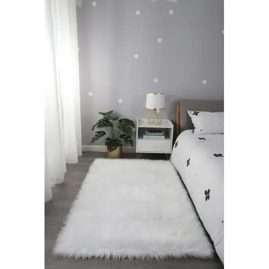 White Sheepskin Washable Area Rug With Fringe Photo 6