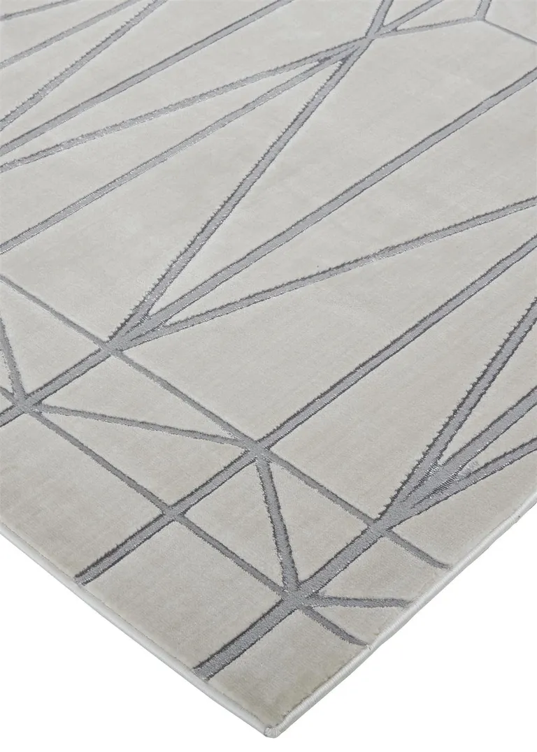 White Silver And Gray Geometric Area Rug Photo 3