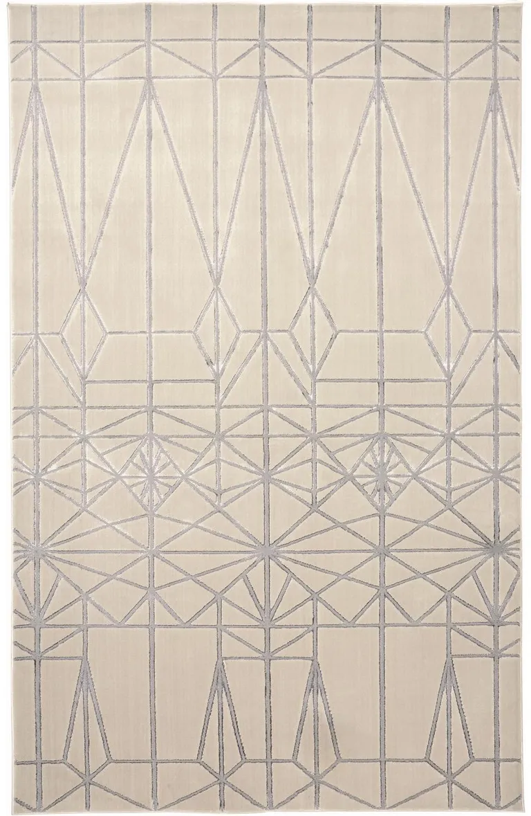 White Silver And Gray Geometric Area Rug Photo 1