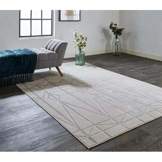 White Silver And Gray Geometric Area Rug Photo 7