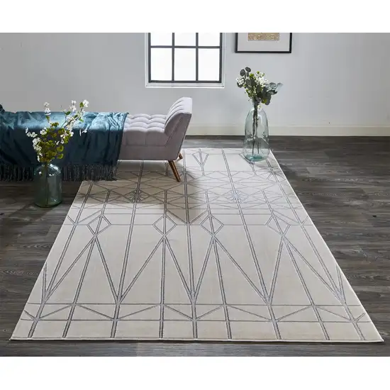 White Silver And Gray Geometric Area Rug Photo 8