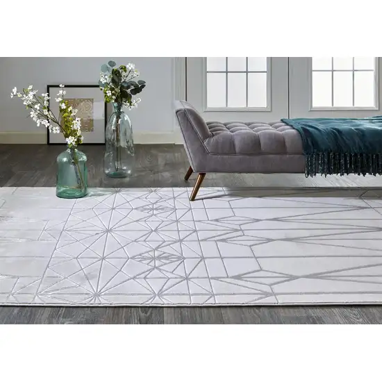 White Silver And Gray Geometric Area Rug Photo 6