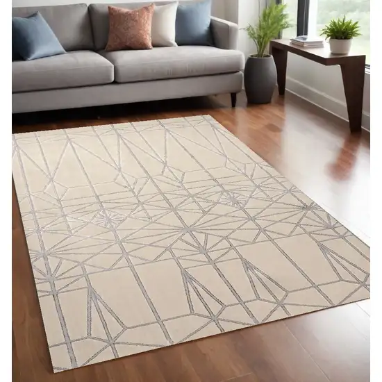 White Silver And Gray Geometric Stain Resistant Area Rug Photo 1