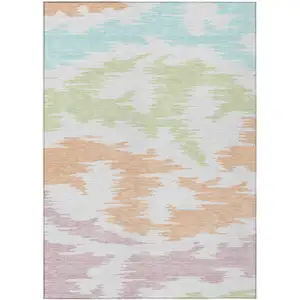 Photo of White Sky Blue And Artichoke Green Abstract Washable Indoor Outdoor Area Rug