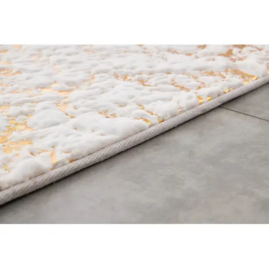 White and Gold Faux Fur Abstract Shag Non Skid Area Rug Photo 5