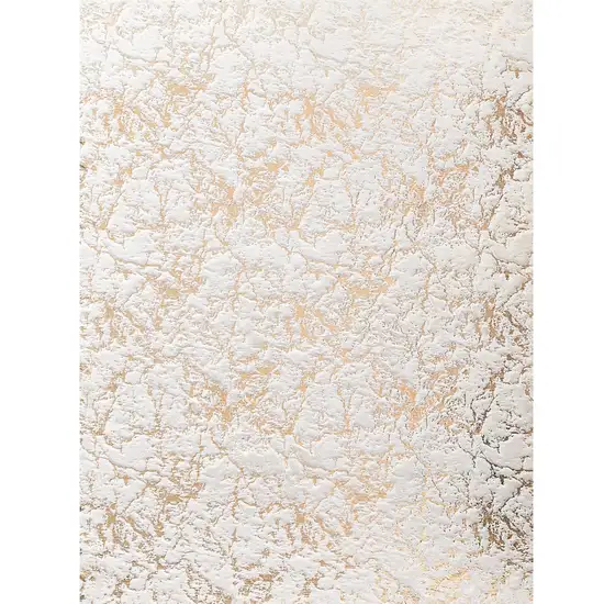 White and Gold Faux Fur Abstract Shag Non Skid Area Rug Photo 2