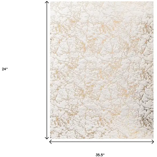 White and Gold Faux Fur Abstract Shag Non Skid Area Rug Photo 3