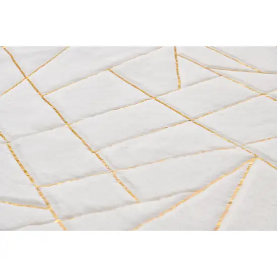 White and Gold Faux Fur Abstract Shag Non Skid Area Rug Photo 4