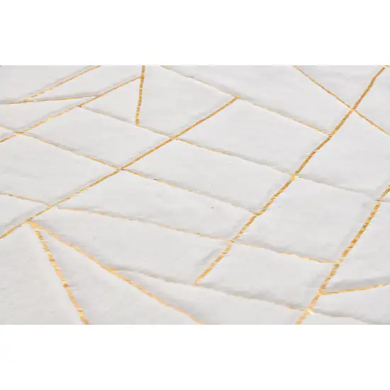 White and Gold Faux Fur Abstract Shag Non Skid Area Rug Photo 4