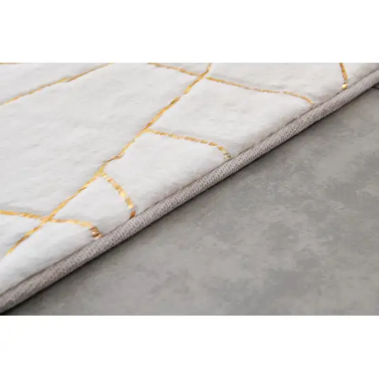 White and Gold Faux Fur Abstract Shag Non Skid Area Rug Photo 7