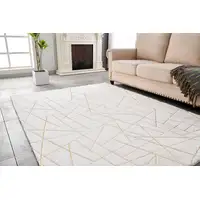 Photo of White and Gold Faux Fur Abstract Shag Non Skid Area Rug