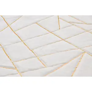 Photo of White and Gold Faux Sheepskin Abstract Geometric Machine Tufted Washable Non Skid Area Rug