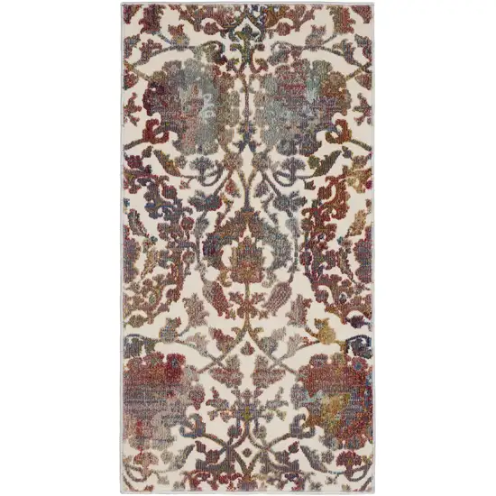 White and Golden Brown Floral Distressed Non Skid Area Rug Photo 9