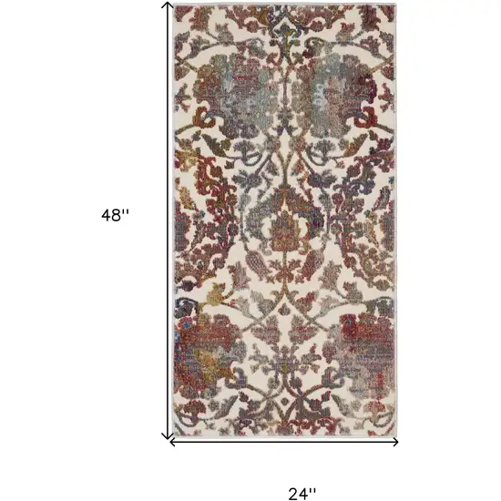 White and Golden Brown Floral Distressed Non Skid Area Rug Photo 3