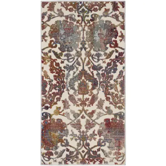 White and Golden Brown Floral Distressed Non Skid Area Rug Photo 2