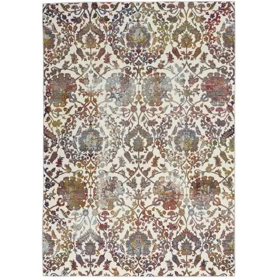 White and Golden Brown Floral Distressed Non Skid Area Rug Photo 2