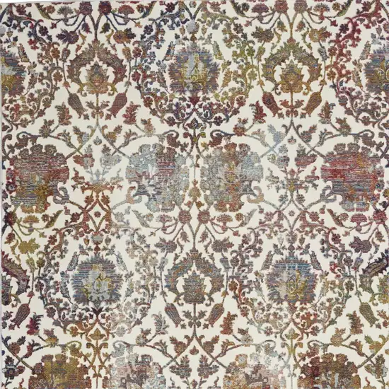 White and Golden Brown Floral Distressed Non Skid Area Rug Photo 9