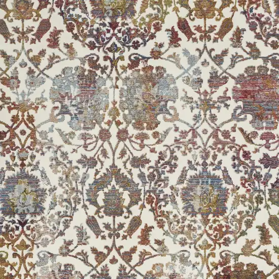 White and Golden Brown Floral Distressed Non Skid Area Rug Photo 8