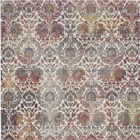 White and Golden Brown Floral Distressed Non Skid Area Rug Photo 9