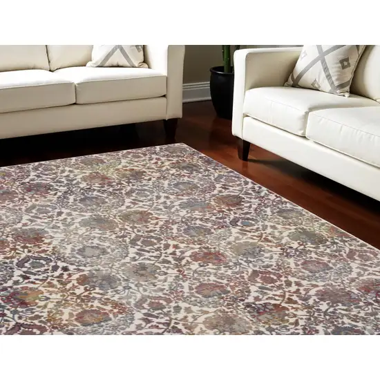 White and Golden Brown Floral Distressed Non Skid Area Rug Photo 1