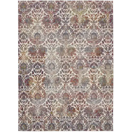 White and Golden Brown Floral Distressed Non Skid Area Rug Photo 2