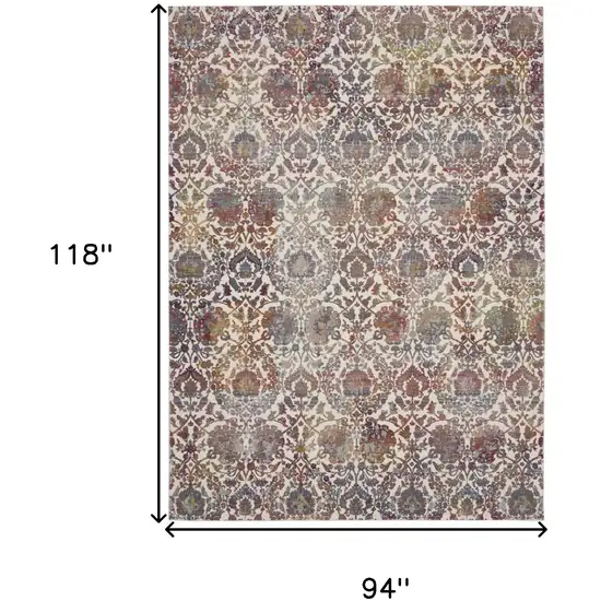 White and Golden Brown Floral Distressed Non Skid Area Rug Photo 3