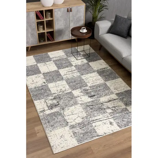 White and Gray Checkered Area Rug Photo 7