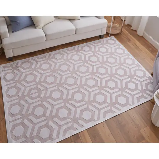 White and Pink Geometric Power Loom Area Rug Photo 9