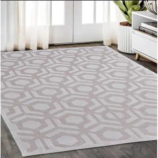 White and Pink Geometric Power Loom Area Rug Photo 1