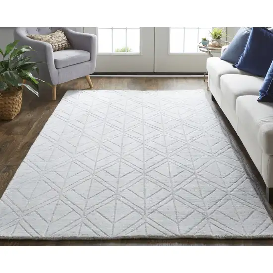 White and Silver Geometric Hand Woven Area Rug Photo 6