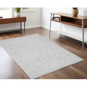 Photo of White and Silver Geometric Hand Woven Area Rug