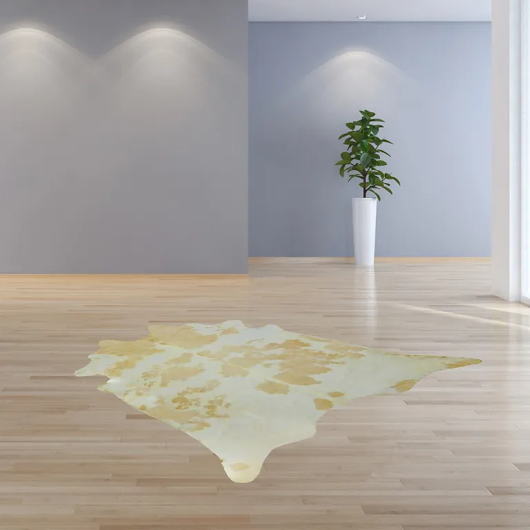 White and Tan Brazilian Natural Cowhide Area Rug Photo 5