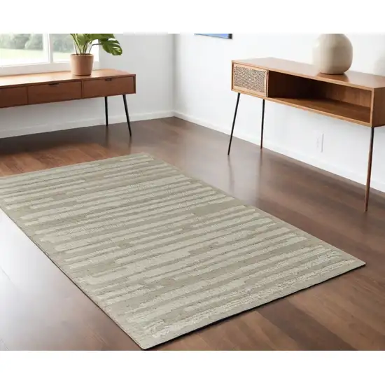 White and Tan Wool Striped Hand Woven Area Rug Photo 1