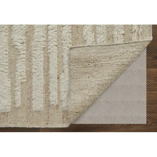 White and Tan Wool Striped Hand Woven Area Rug Photo 7