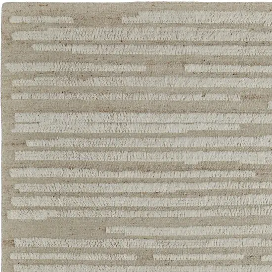 White and Tan Wool Striped Hand Woven Area Rug Photo 9