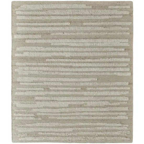 White and Tan Wool Striped Hand Woven Area Rug Photo 5