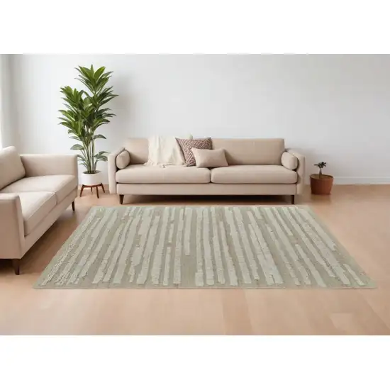 White and Tan Wool Striped Hand Woven Area Rug Photo 1