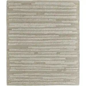 Photo of White and Tan Wool Striped Hand Woven Area Rug