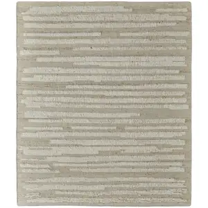 Photo of White and Tan Wool Striped Hand Woven Area Rug