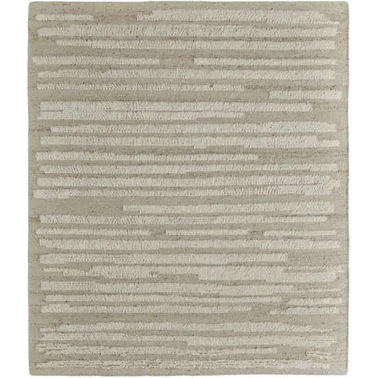 White and Tan Wool Striped Hand Woven Area Rug Photo 2