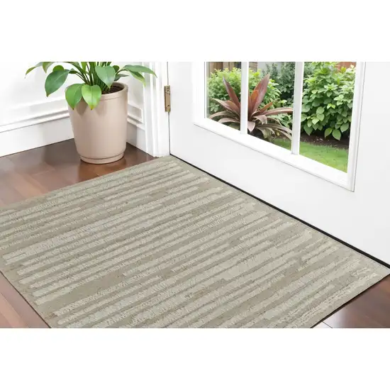 White and Tan Wool Striped Hand Woven Area Rug Photo 1