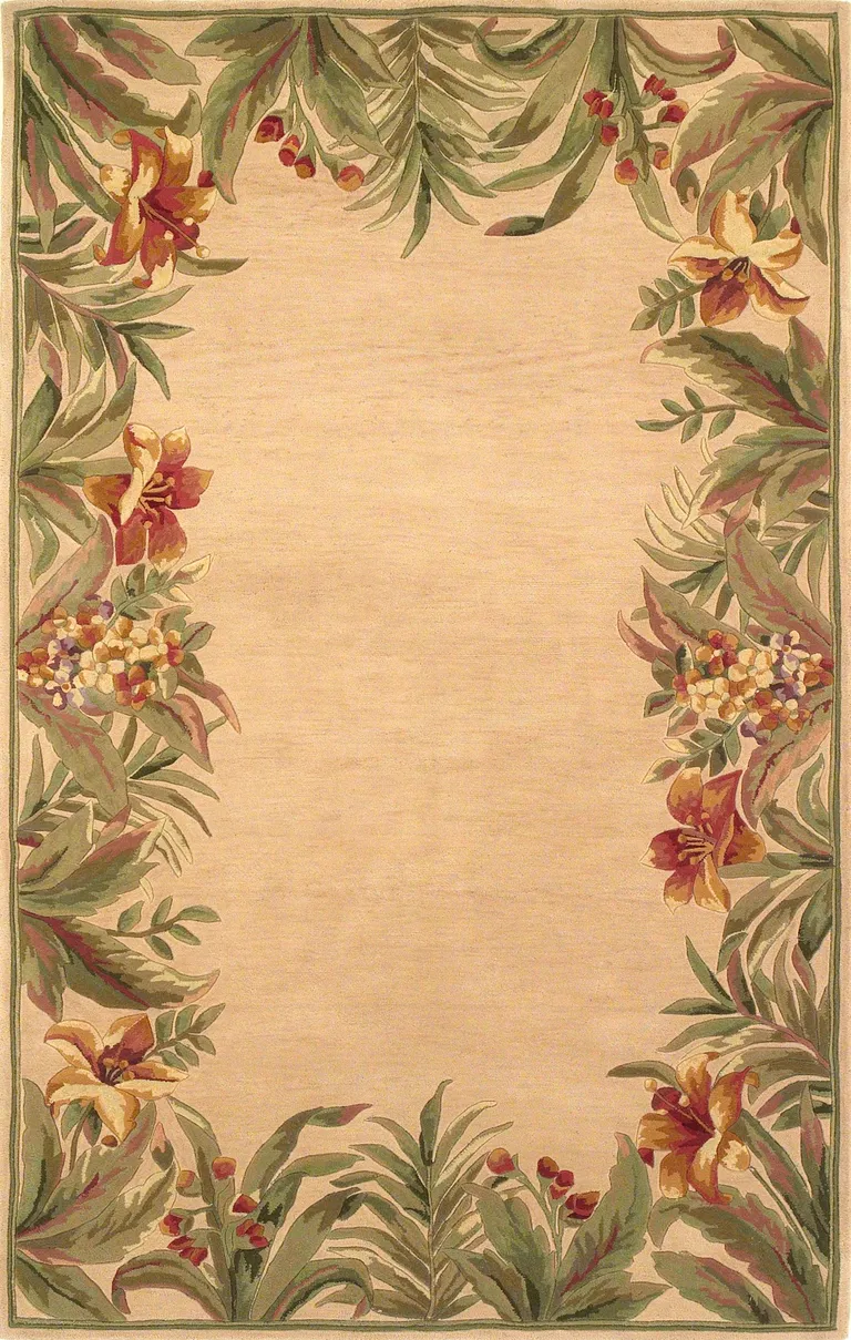 Wool Ivory Tropical Greenery Area Rug Photo 1