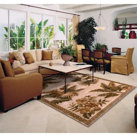 Wool Ivory with Laurel Border Palm Tree Area Rug Photo 4