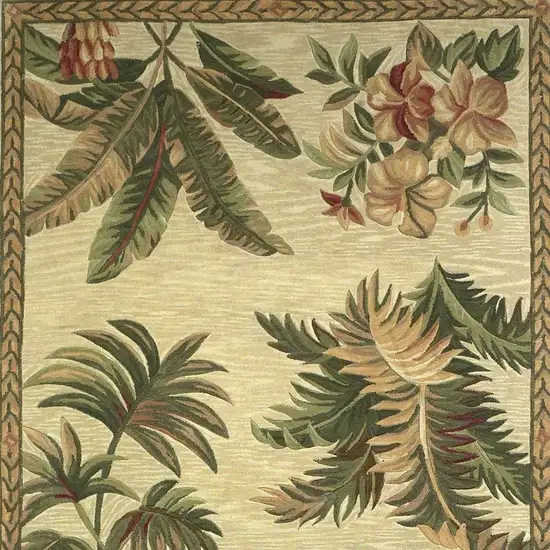 Wool Ivory With Laurel Border Palm Tree Area Rug Photo 6