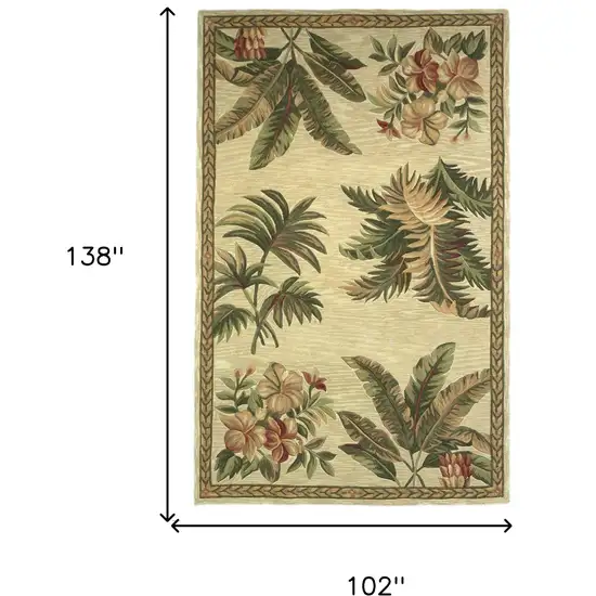 Wool Ivory With Laurel Border Palm Tree Area Rug Photo 8