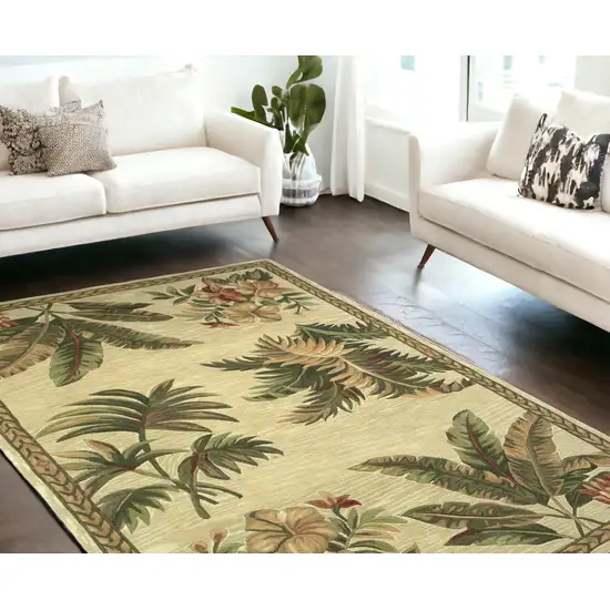 Wool Ivory With Laurel Border Palm Tree Area Rug Photo 2