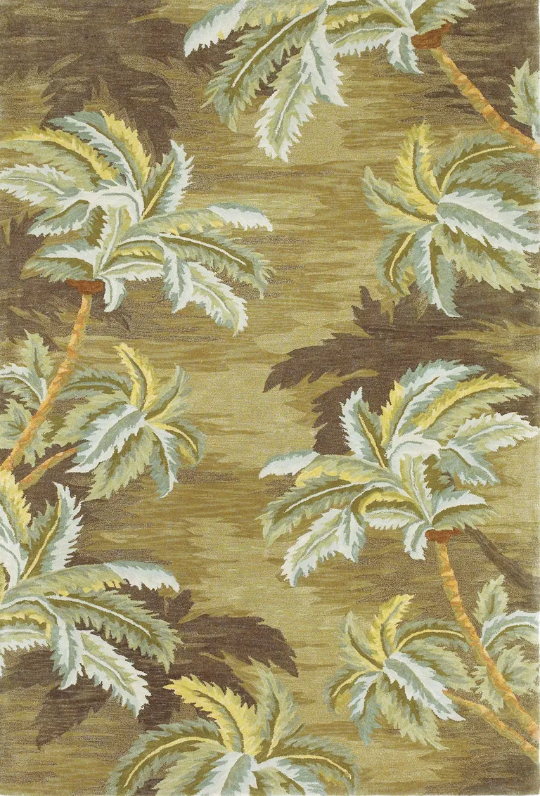 Wool  Moss Green Palm Trees Area Rug Photo 2