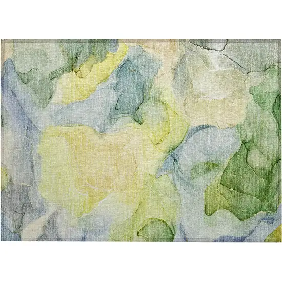 Yellow Abstract Washable Non Skid Indoor Outdoor Area Rug Photo 2