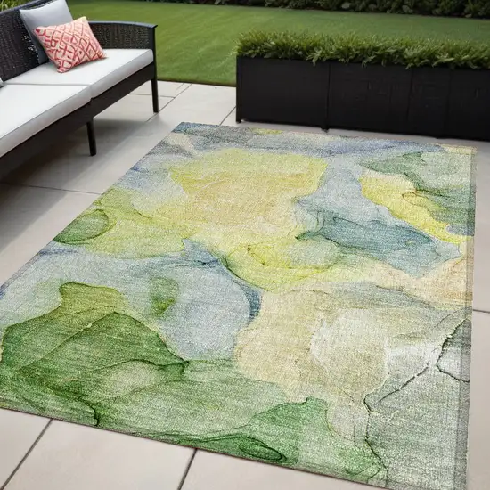 Yellow Abstract Washable Non Skid Indoor Outdoor Area Rug Photo 1