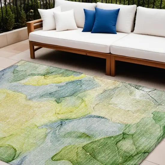 Yellow Abstract Washable Non Skid Indoor Outdoor Area Rug Photo 1